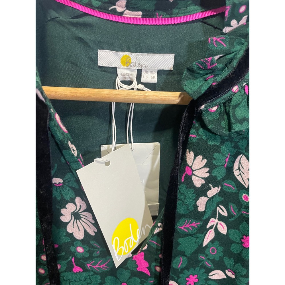 Boden Midi Dress Women 6R Green Pink Floral Polka Dot Mixed Print Boho Romantic - Picture 4 of 5